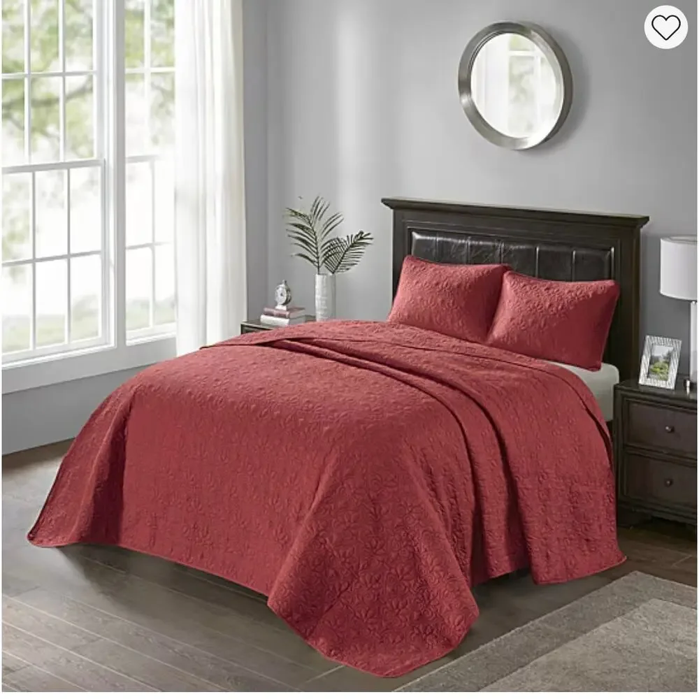 NEW! Madison Park King Red Mansfield 3pc Bedspread Set